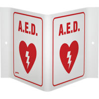 "A.E.D." V-Style Sign, 6" x 9", Acrylic, English with Pictogram Equipment World
