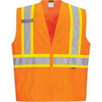 Contrast-Striped Safety Vest, High Visibility Orange, Small, Polyester Equipment World