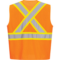 Contrast-Striped Safety Vest, High Visibility Orange, Small, Polyester Equipment World