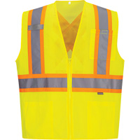 Contrast-Striped Safety Vest, High Visibility Lime-Yellow, Small, Polyester Equipment World