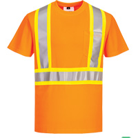 Contrast-Striped Safety T-Shirt, Polyester, Small, High Visibility Orange Equipment World