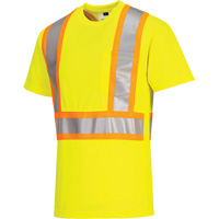 Contrast-Striped Safety T-Shirt, Polyester, Small, High Visibility Lime-Yellow Equipment World