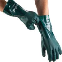 Double Dipped Green Gloves, 14" L, PVC, Cotton Jersey Inner Lining, 70-mil Equipment World