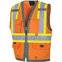 Pioneer Mesh Back Zip Front Surveyor Safety Vest, High Visibility Orange, Small, Polyester Equipment World