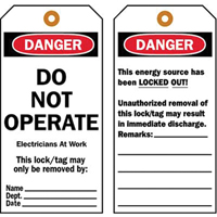 Lockout Tags, Plastic, 3" W x 5-1/2" H, English Equipment World