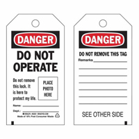 Self-Laminating "Do Not Operate" Tags, Polyester, 3" W x 5-3/4" H, English SX840 | Equipment World