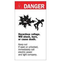 "Danger Hazardous Voltage" Sign, 8" x 4-1/2", Acrylic, English with Pictogram SY227 | Equipment World