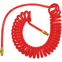 Flexcoil Self-Storing Polyurethane Air Hoses With Fittings, Air, 1/4" ID x 15' L, Polyurethane, 140 PSI at 23 °C Equipment World