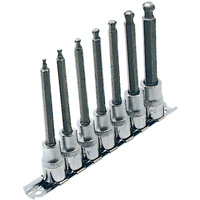 LHSW-3807 SAE 4" Long Ball Nose Socket Set, Hex Ball, 3/8" Drive, 7 Pcs Equipment World
