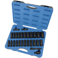 PS2712DC SAE/Metric Socket Set, 27 Pcs, Impact, 1/2" Drive Size, Deep Equipment World