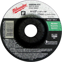 Grinding Wheel, 4-1/2" x 1/4", 7/8" Arbor, Silicon Carbide, Type 27 Equipment World
