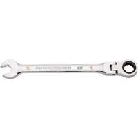 90-Tooth Flex Head Ratcheting Combination Wrench, 12 Point, 15 mm, Chrome Finish Equipment World