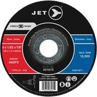 Meules &agrave; tronçonner Power Xtreme pour des meuleuses &agrave; angle — pour acier/acier inoxydable, 5" x 1/32", Arbre de 7/8", Type 27, 12 200 Tr/min Equipment World