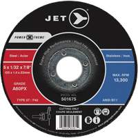Meules &agrave; tronçonner Power Xtreme pour des meuleuses &agrave; angle — pour acier/acier inoxydable, 5" x 1/16", Arbre de 7/8", Type 27, 12 200 Tr/min Equipment World