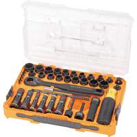 Jeu complet de douilles &agrave; chocs ouvertes & basculantes KNECT, 39 Mcx, Chocs Equipment World