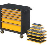 Jeu d'outils m&eacute;triques pour m&eacute;canicien MEGAMOD dans des plateaux en mousse modulaire avec armoire roulante &agrave; outils, 358 morcea Equipment World