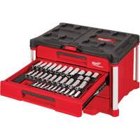 242-Piece 1/4”, 3/8” & 1/2” Drive Metric & SAE Ratchet & Socket Set with PACKOUT 4-Drawer Tool Box, 16-3/10" x 22-1/5" x 14-3/10", Black/Red Equipment World
