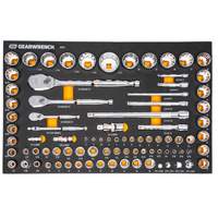 Jeu d'outils SAE/m&eacute;triques pour m&eacute;canicien &agrave; 90 dents 1/4", 3/8" & 1/2" avec plateau de rangement en mousse Equipment World