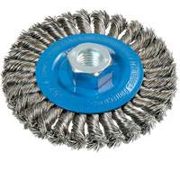 Brosse rotative &agrave; fils nou&eacute;s large, Dia. 4-1/2", Fils 0,02", Arbre 5/8"-11, Aluminium/Acier inoxydable Equipment World