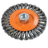 Brosse rotative &agrave; fils nou&eacute;s large, Dia. 5", Fils 0,02", Arbre 5/8"-11, Acier Equipment World