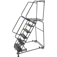 Weight Actuated Lockstep Rolling Ladders, 5 Steps, 24" Step Width, 50" Platform Height, Steel Equipment World
