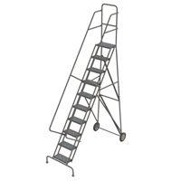 Steel Rolling Ladder, 10 Steps, 16" Step Width, 100" Platform Height, Steel Equipment World