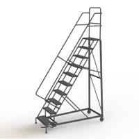 Heavy Duty Rolling Ladder, 10 Steps, 24" Step Width, 100" Platform Height, Steel Equipment World