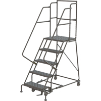 Deep Top Step Rolling Ladder, 5 Steps, 16" Step Width, 50" Platform Height, Steel Equipment World