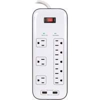 USB Charging Surge Protectors, 8 Outlets, 2400 J, 1875 W, 6' Cord Equipment World