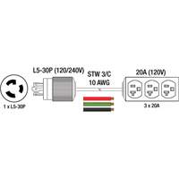 Generator Extension Cord with Tritap, STW, 10 AWG, 3 Outlet(s), 25' Equipment World